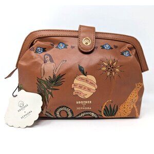 Brother Vellies X Sephora Brown Vegan Leather Doodle Makeup Bag 2021 RARE Find